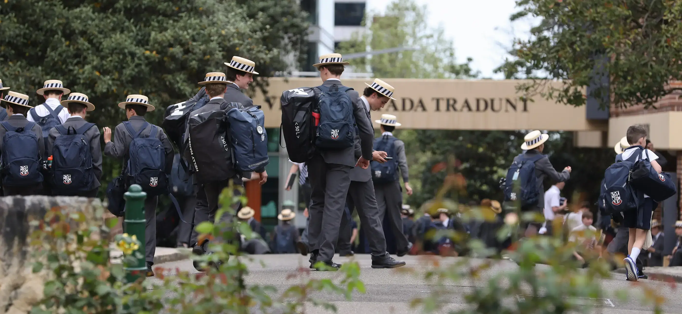 Shore senior school students walking around the north sydney campus in school uniform
