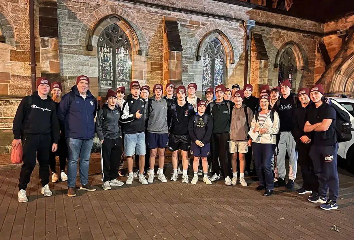 Shore School students and staff gathering during the Shore Sleepout, an overnight fundraising event supporting Rough Edges.