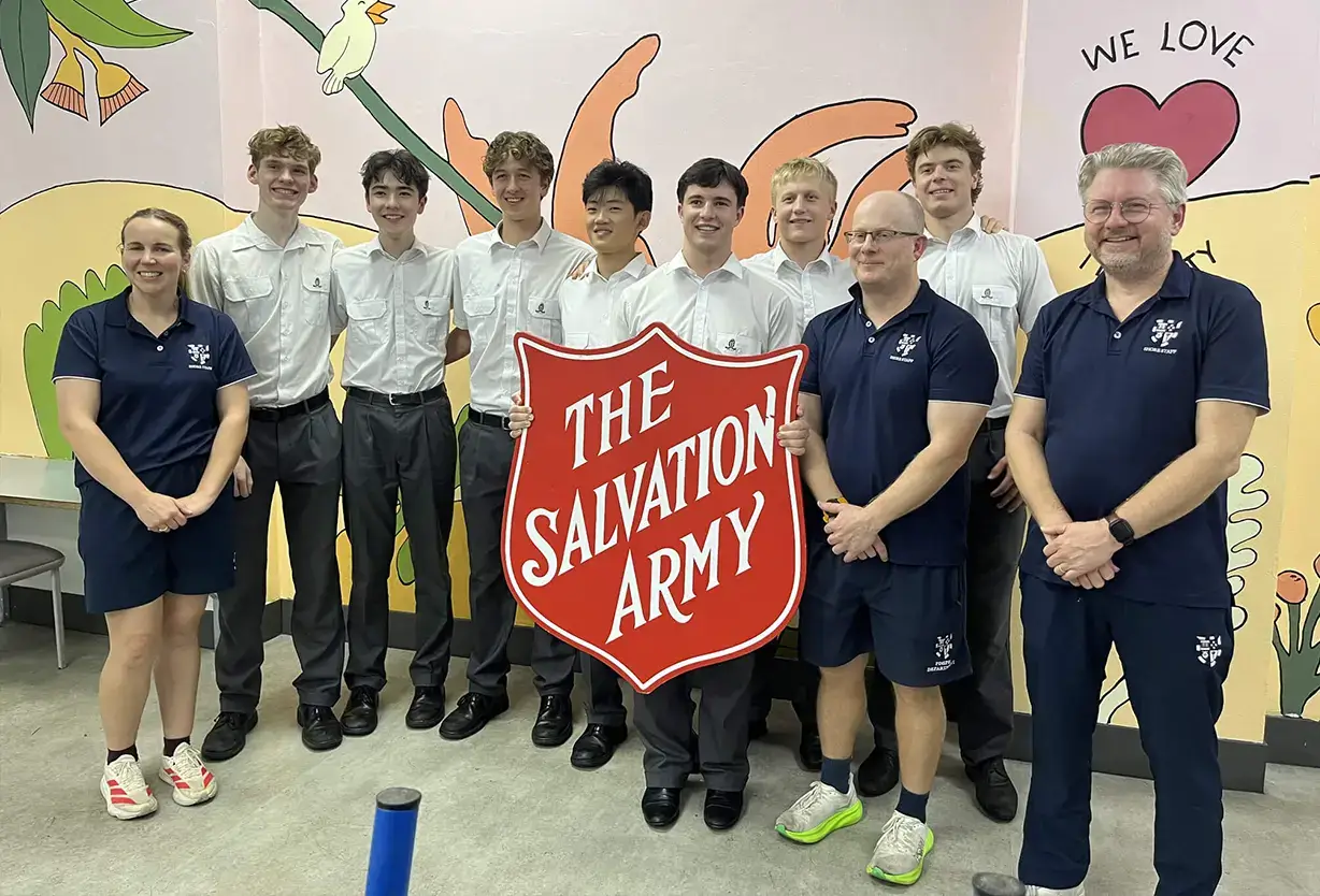 Shore School students and staff during a Salvation Army community service learning partnership programme.